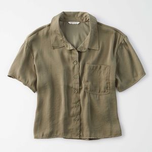 AE Silky Short Sleeve Button Down Top
